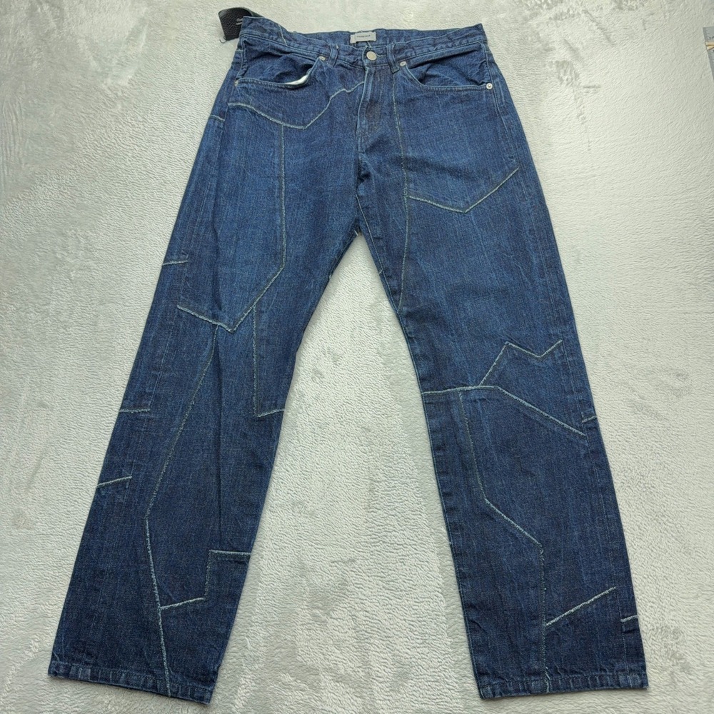 Undercover Jeans Mens 3 Blue Patchwork Geometric Raw Edge Stitch Denim Japan